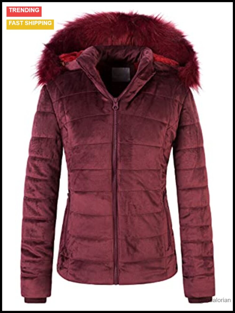 Women's Short Quilted Puffer Coat Faux Fur Lined Hooded Winter Jacket